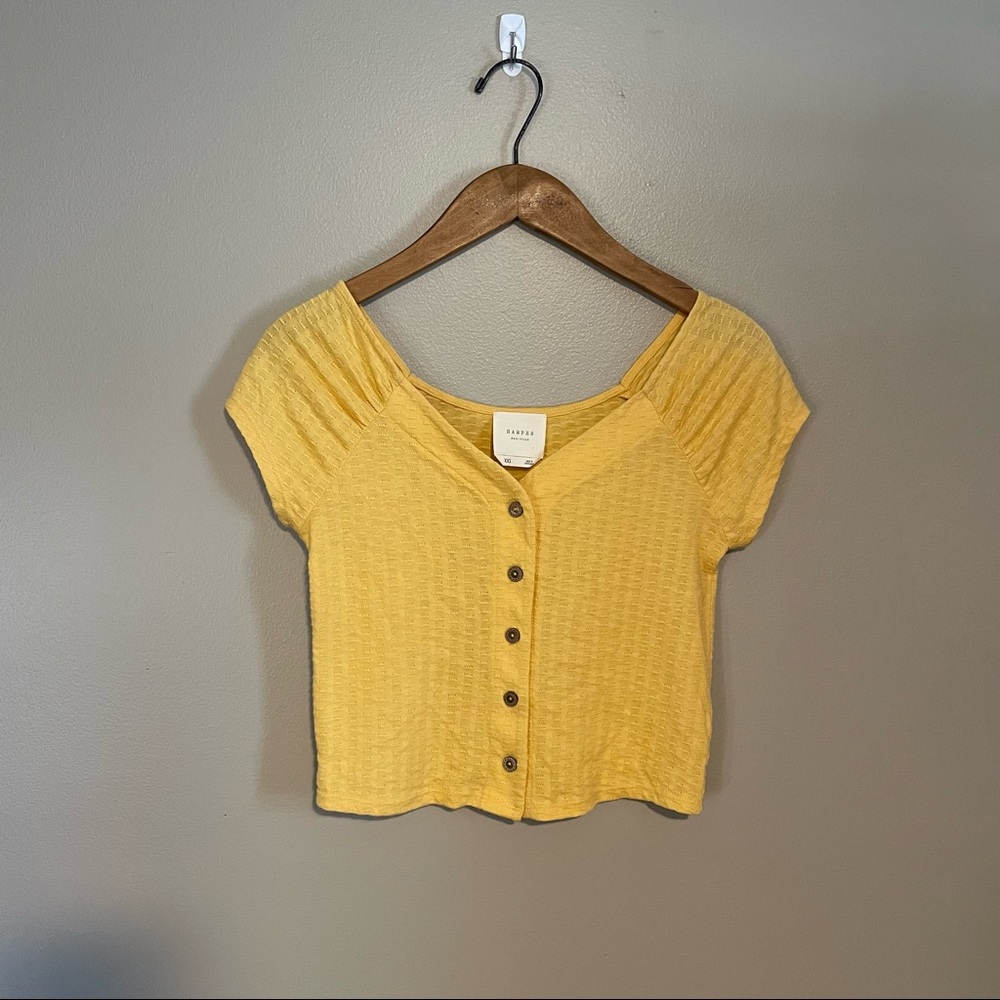 Francesca’s Harper Heritage Yellow Button Down Short Sleeve Top